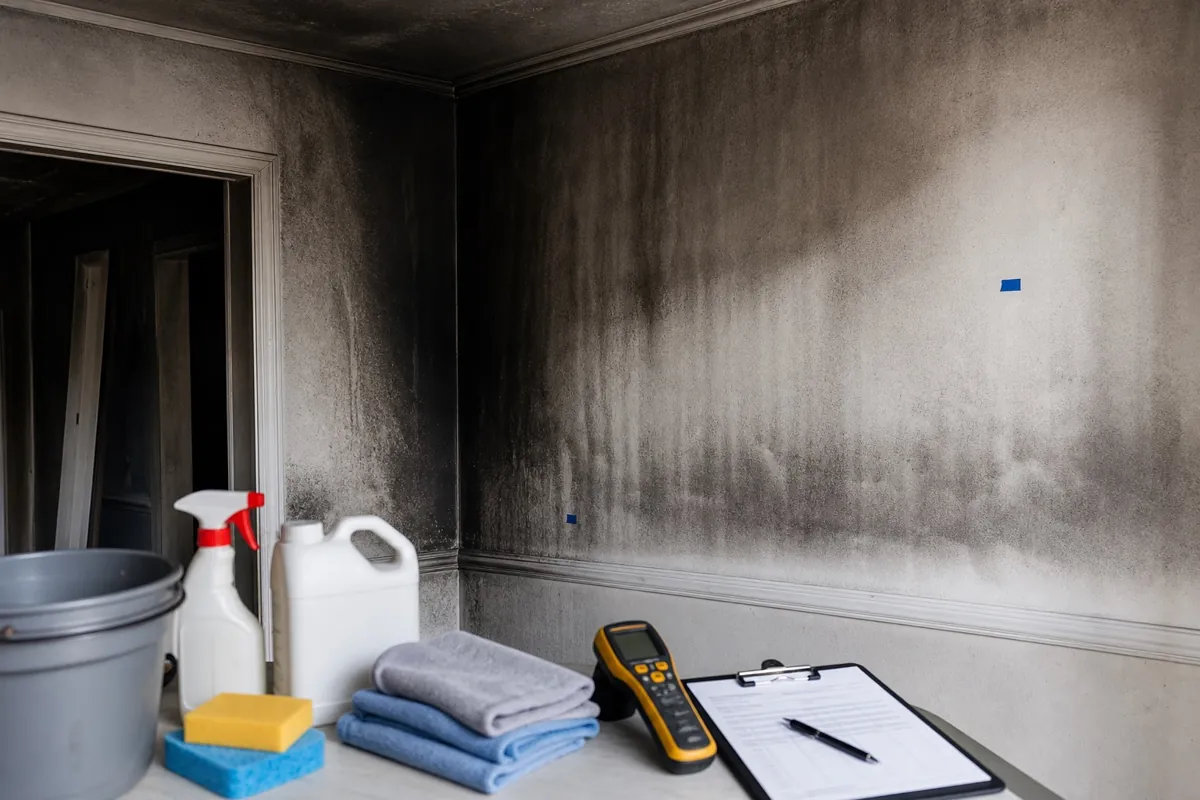 Smoke and soot damage documented after a house fire
